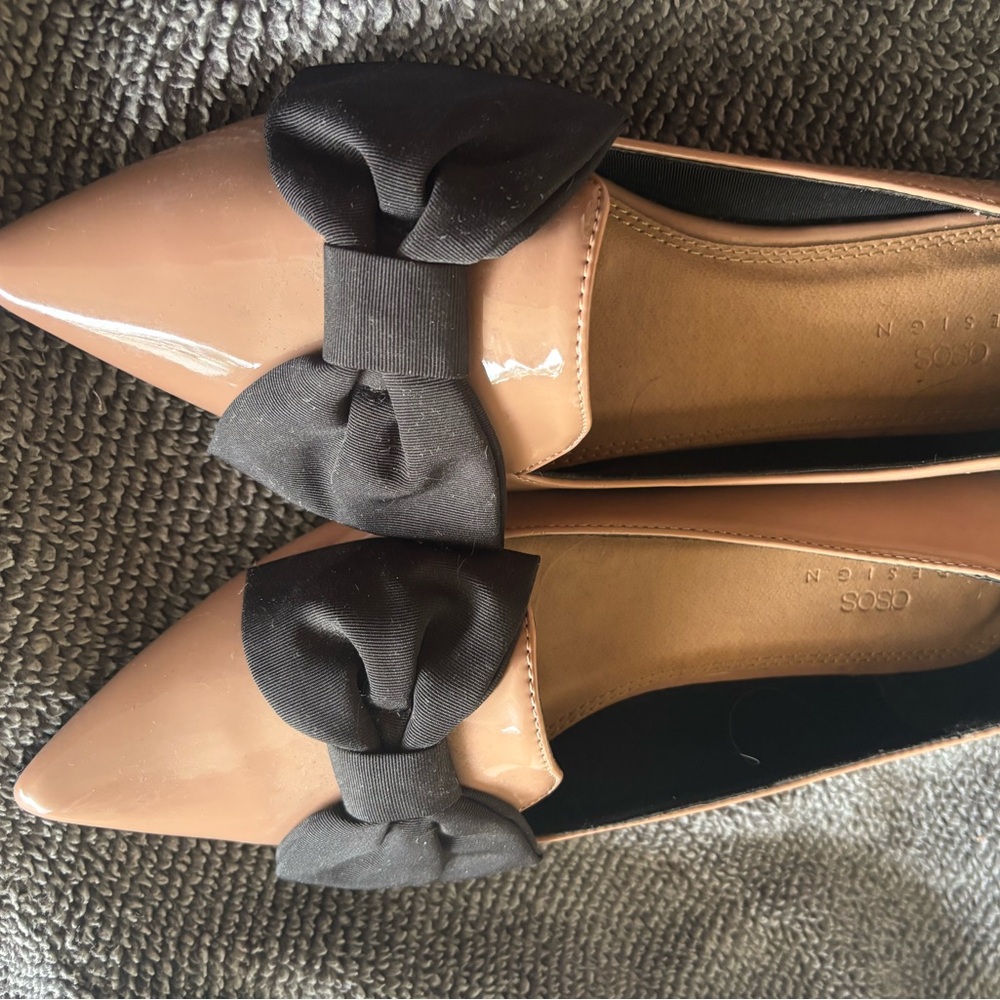 Elegant Tan and Black Bow Flats ASOS